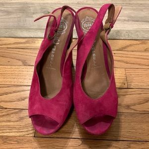 Jeffrey Campbell magenta pink suede peep toe heels